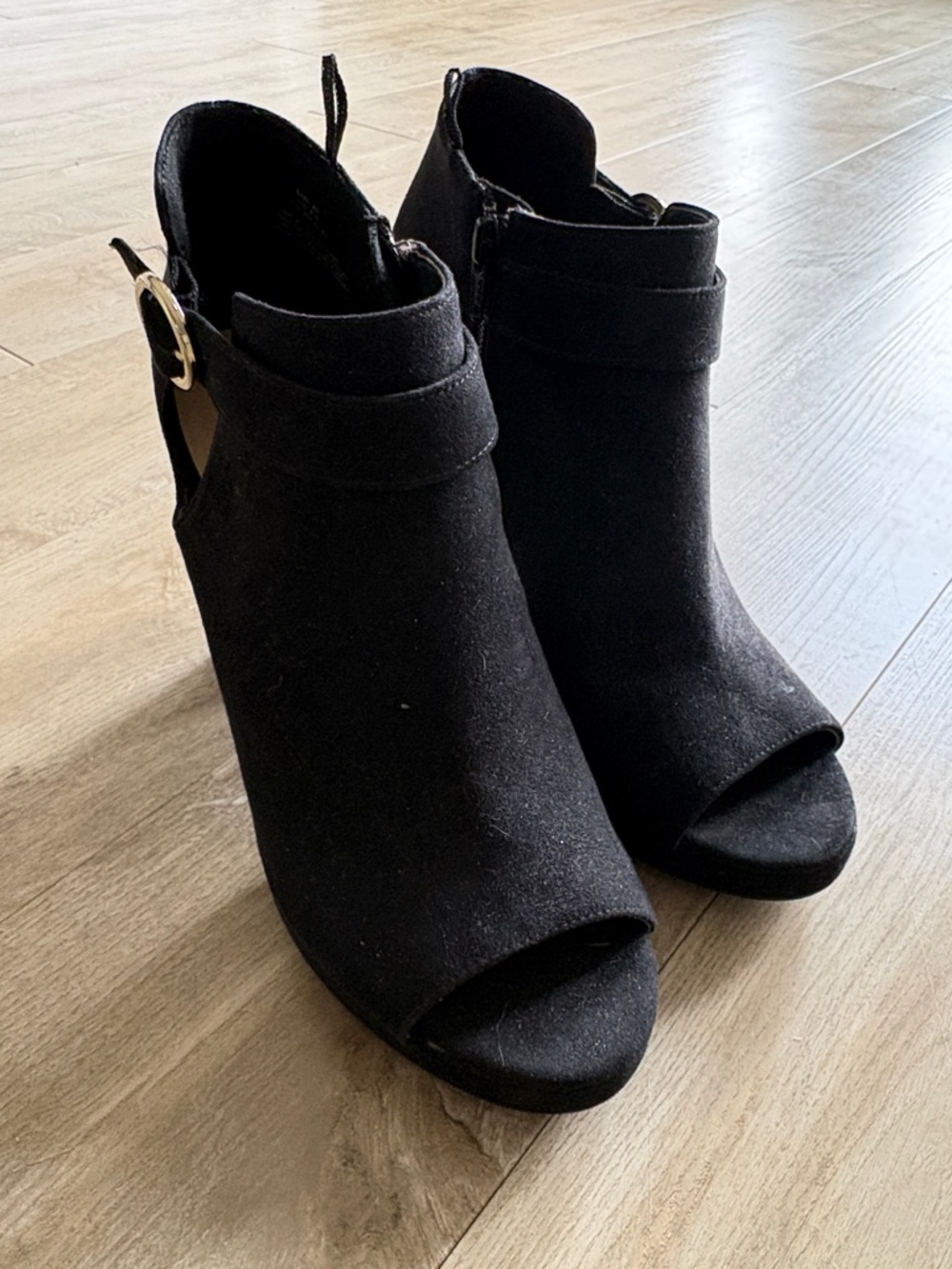 H&M Peep Toe Suede Ankle Boot Chunky Block Heel Size 8.5